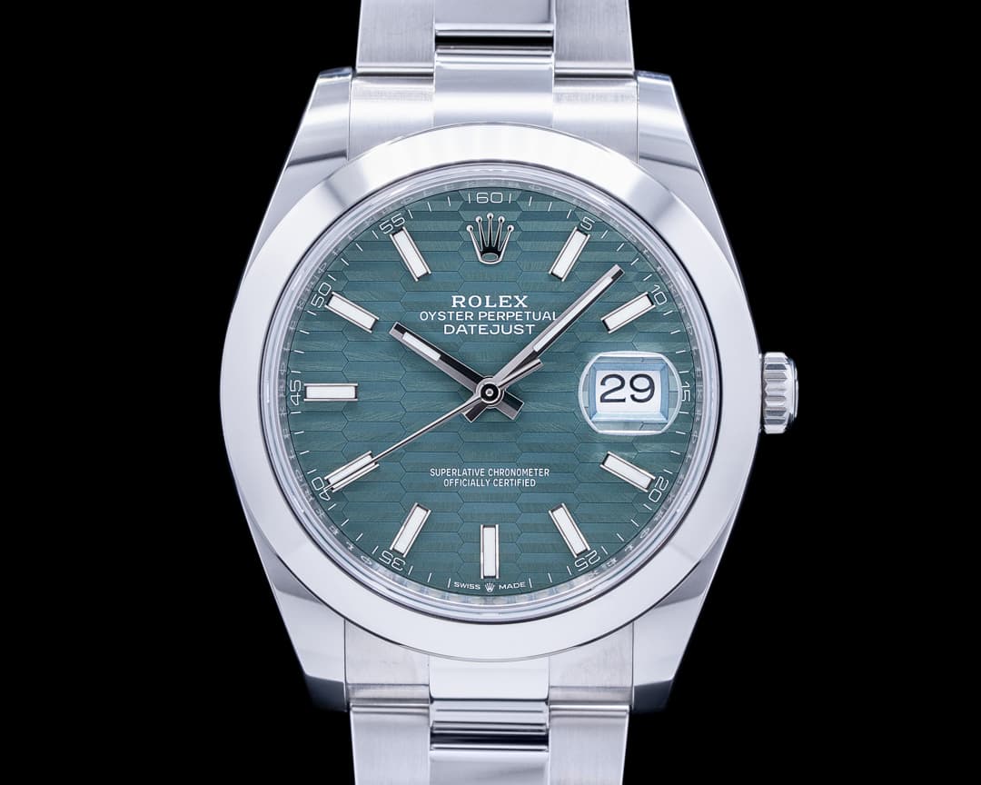 Rolex Datejust 41 Green Stick Motif Dial SS Oyster 