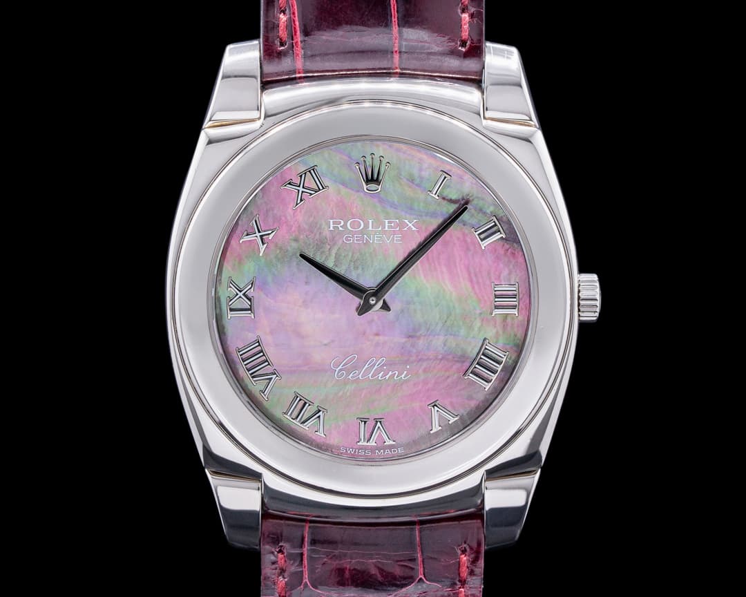 Rolex Cellini Cestello 18K White Gold Black Mother of Pearl