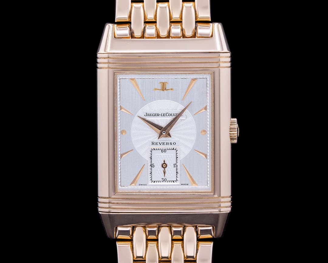 Jaeger LeCoultre Art Deco Reverso 18K Rose Gold / Bracelet
Silver Dial RARE