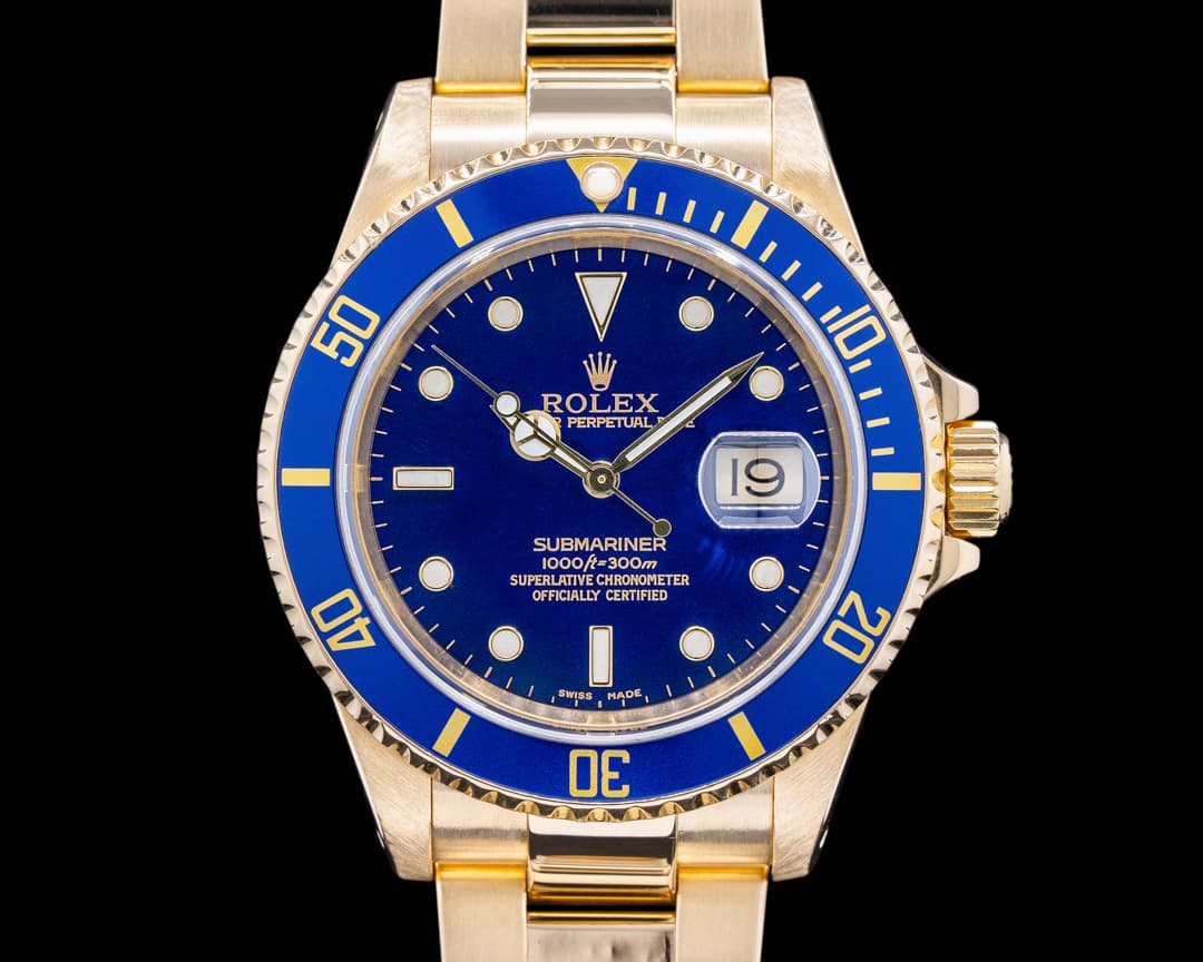 Rolex 16618 Submariner Blue Dial 18K Yellow Gold 