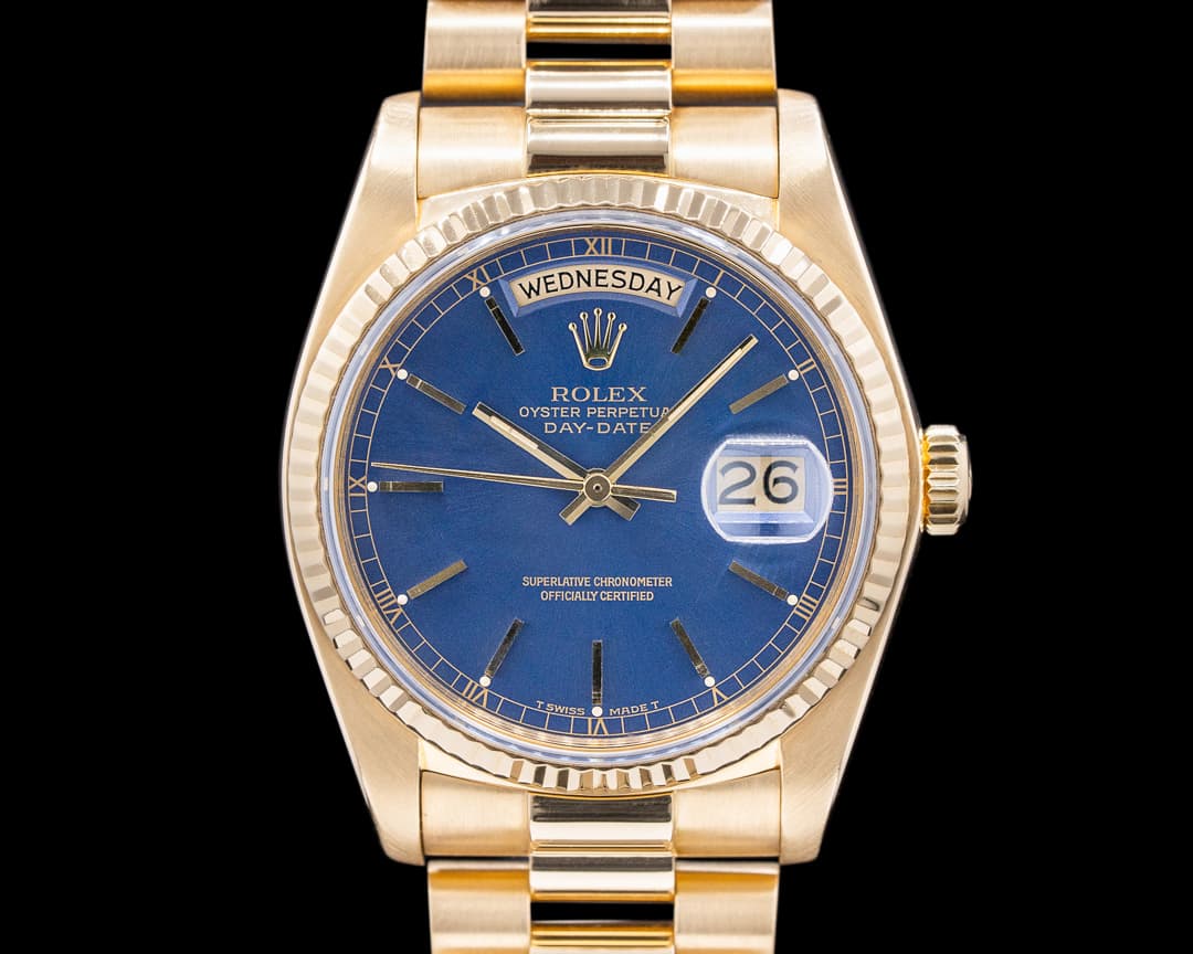 Rolex Day Date 18038 Blue Dial Yellow Gold c. 1982