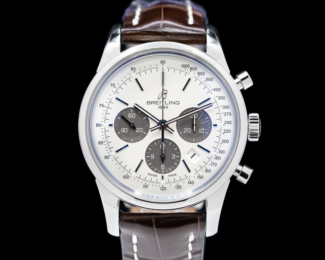 Breitling Transocean Chronograph SS/Strap Silver Dial