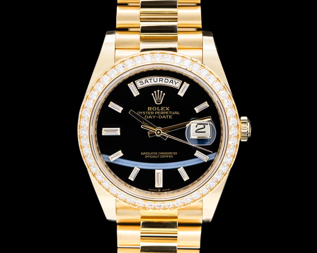 Rolex Day Date Presidential Black Onyx Diamond Dial / Diamond bezel 