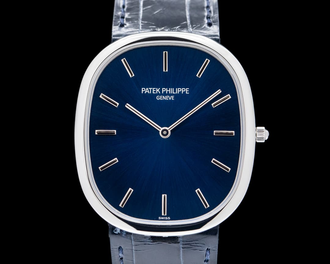 Patek Philippe Golden 5738P Ellipse Platinum Blue Dial 