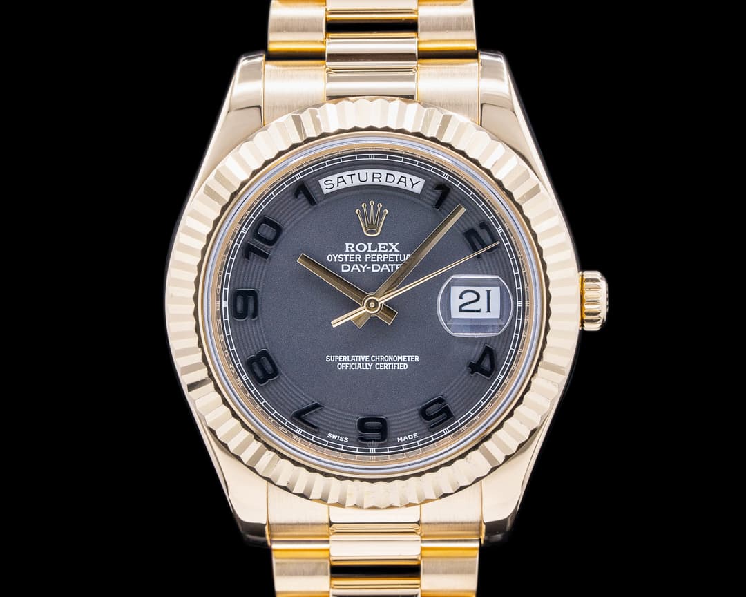 Rolex Day Date II 218238 President 18K Yellow Dark Gray Arabic Dial 