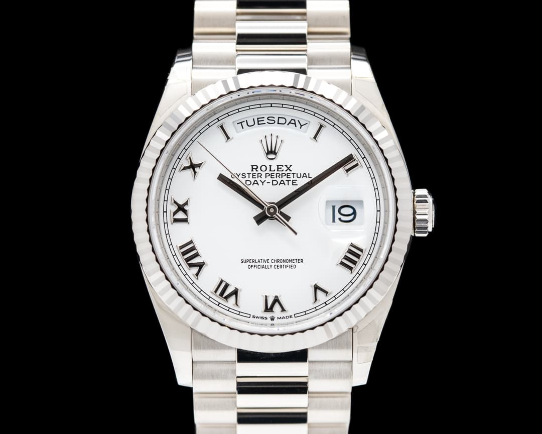 Rolex Day Date 128239 President 36mm White Roman Dial 18K White Gold 2023