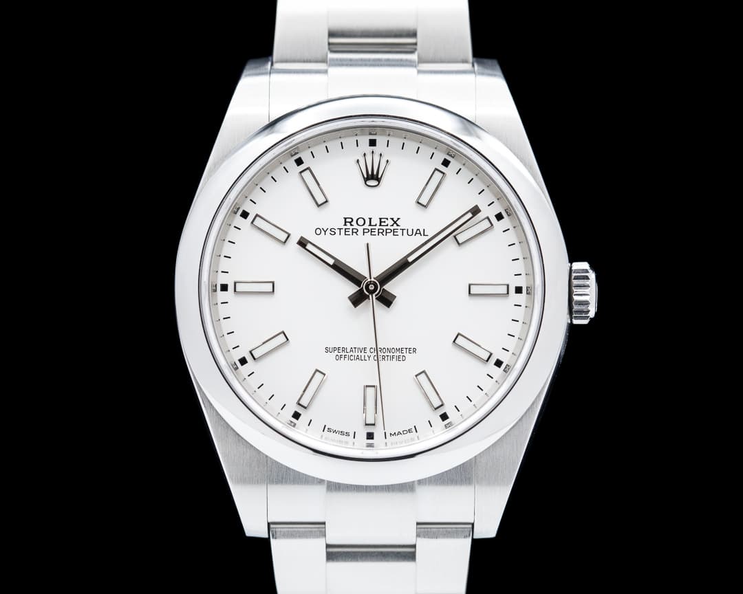 Rolex Oyster Perpetual 114300 SS White Stick Dial 