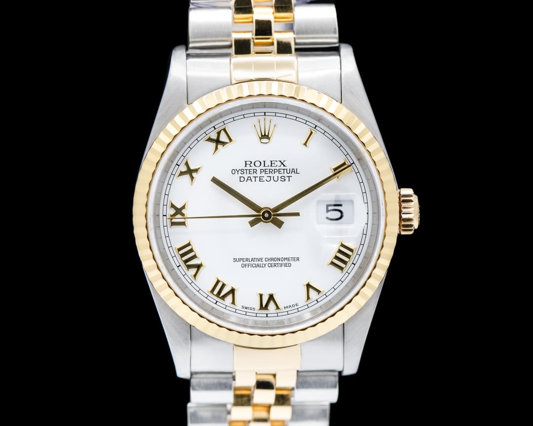 Rolex Datejust 16233 White Roman Dial Jubilee 18K / SS 
