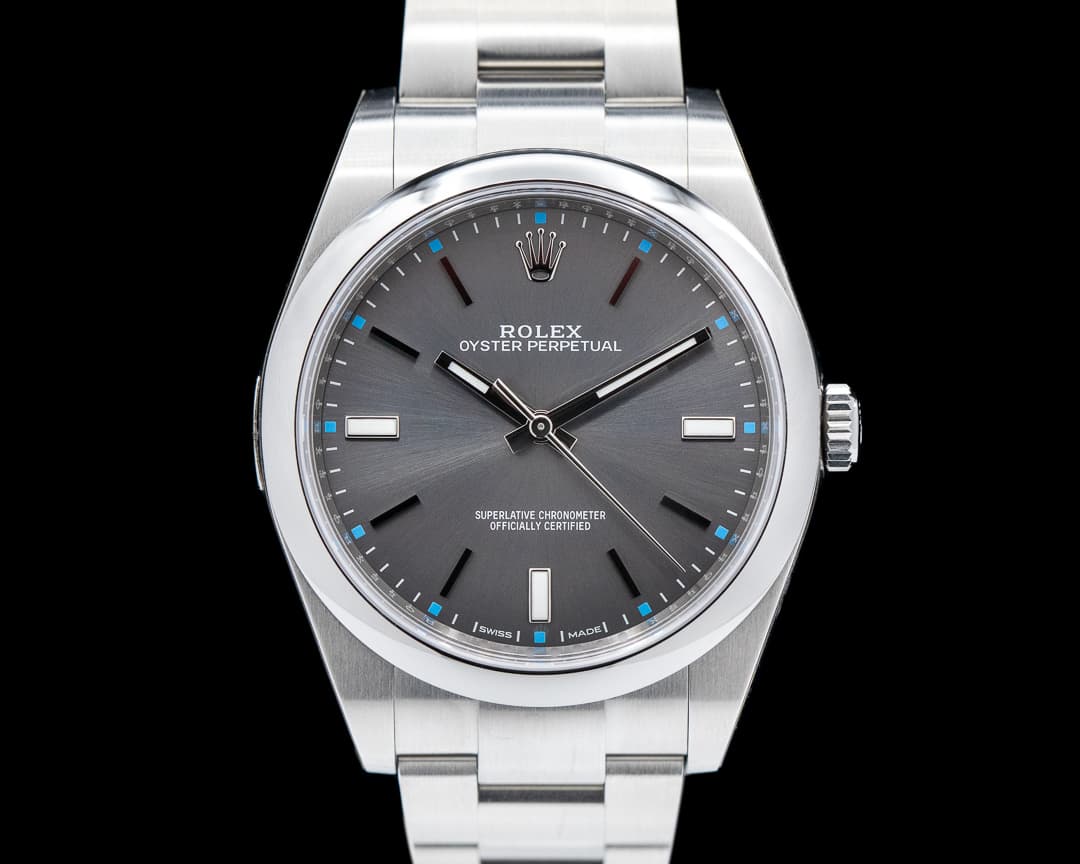 Rolex Oyster Perpetual 114300 SS Dark Rhodium Dial 