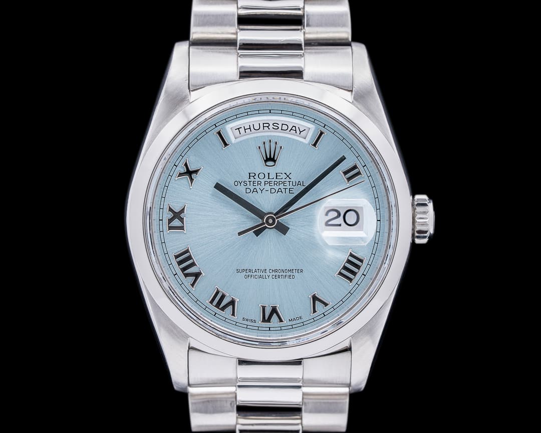 Rolex President 118206 Platinum Glacier Roman Dial