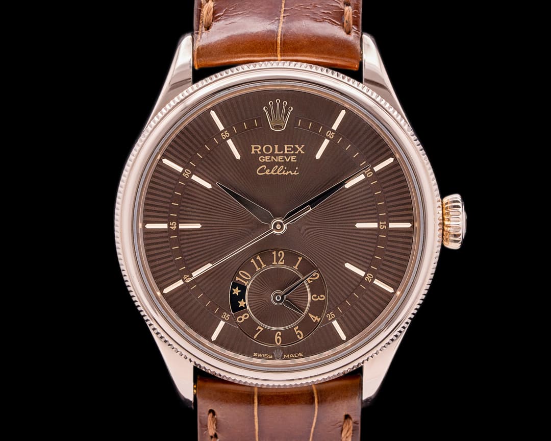 Rolex Cellini Dual Time 18K Rose Gold Chocolate dial