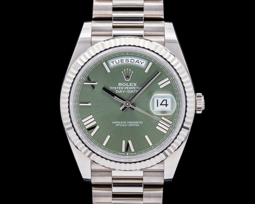 Rolex Day Date 228239 Presidential 18k White Gold Green Dial 40MM