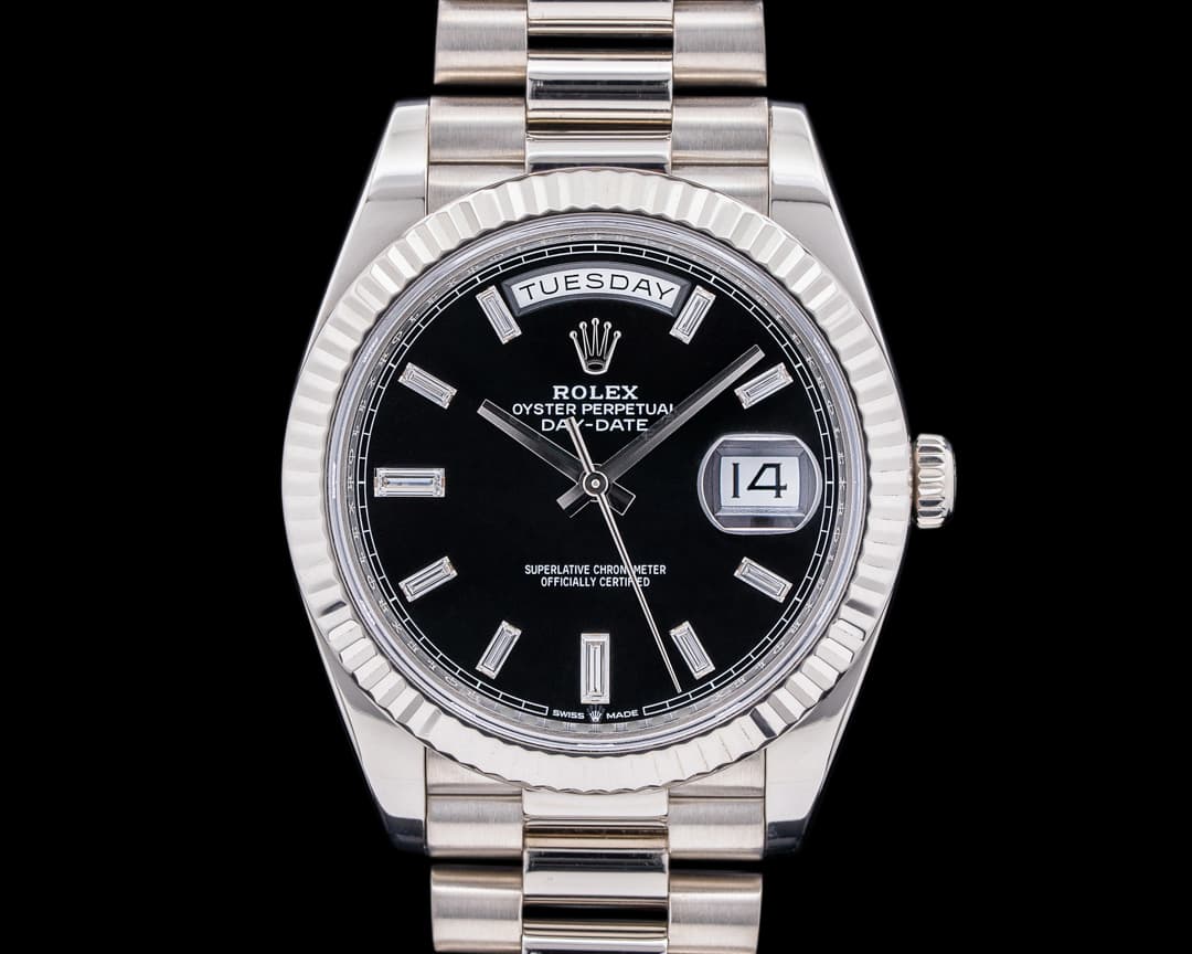 Rolex Day Date 228239 President 18K White Gold Black Baguette Dial 40MM