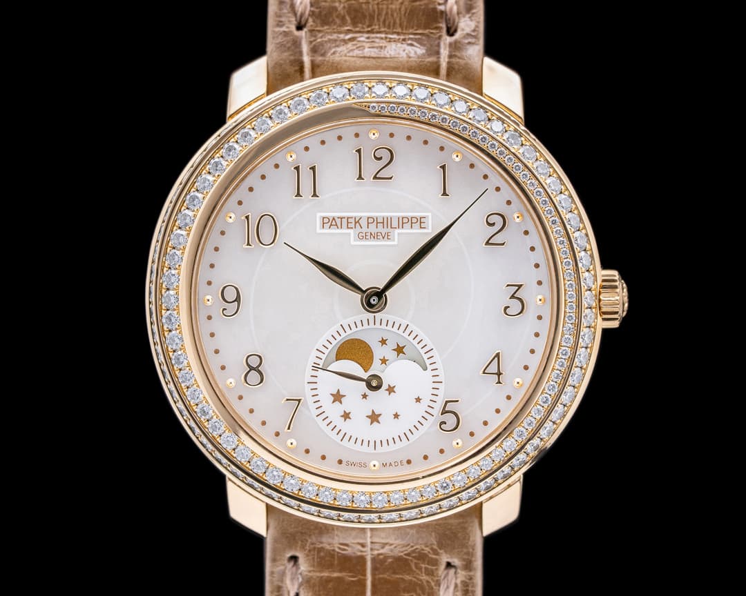 Patek Philippe Calatrava Moon Phase Rose Gold Diamond Bezel 4968R-001