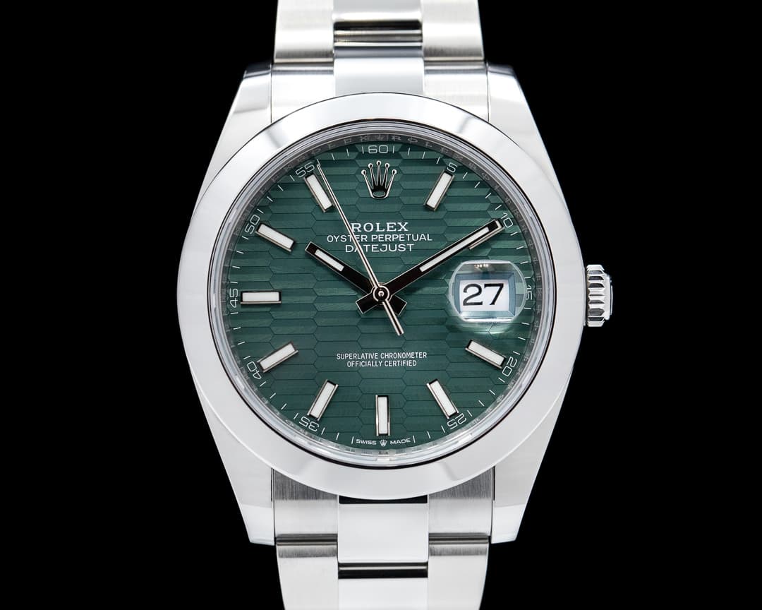 Rolex Datejust 41 Green Stick Motif Dial SS Oyster 