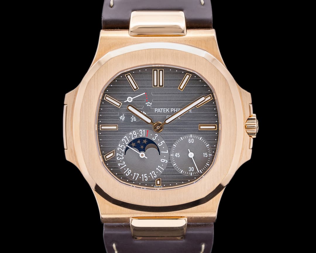 Patek Philippe Jumbo Nautilus 5712R Power Reserve Moon 18K Rose Gold 