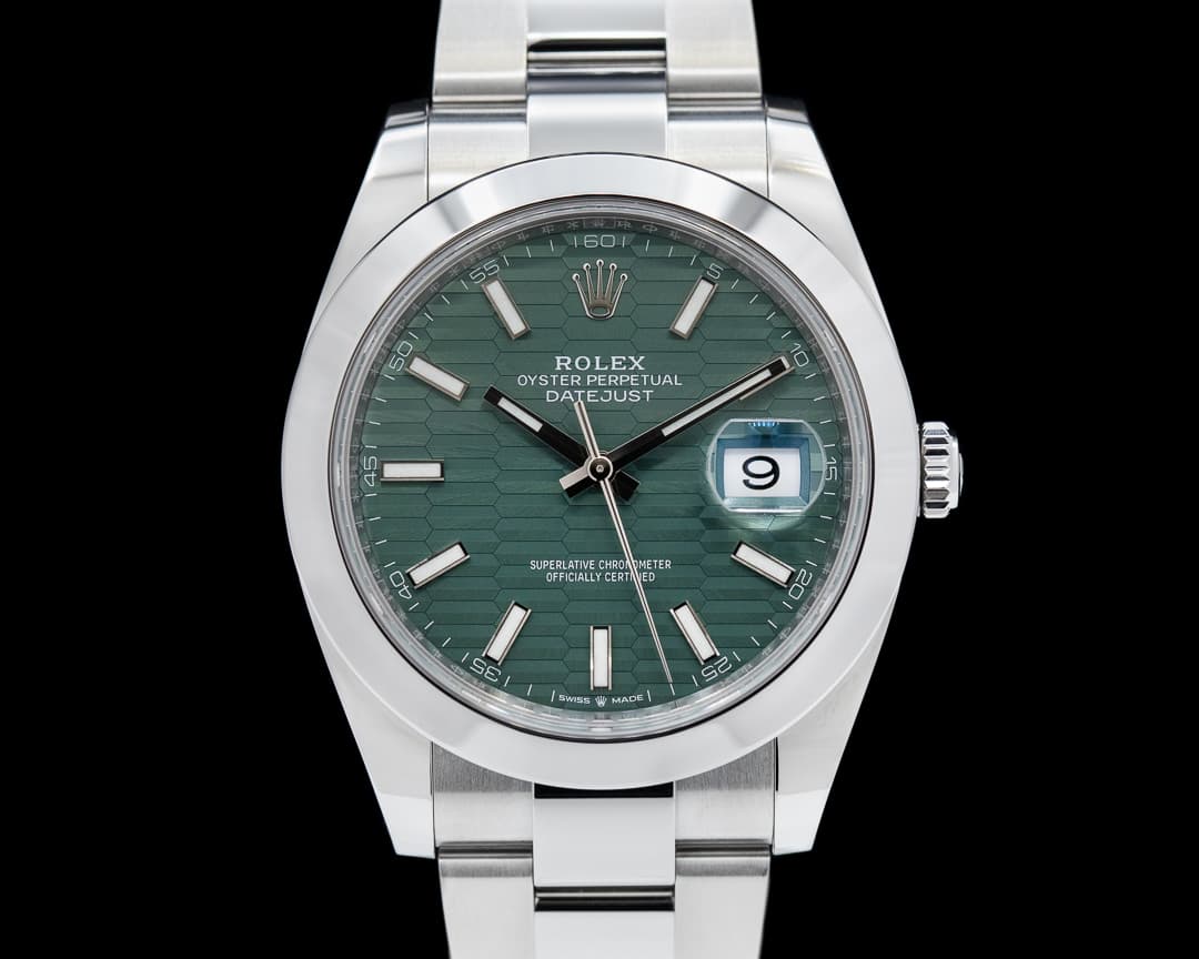 Rolex Datejust 41 Green Stick Motif Dial SS Oyster 2023