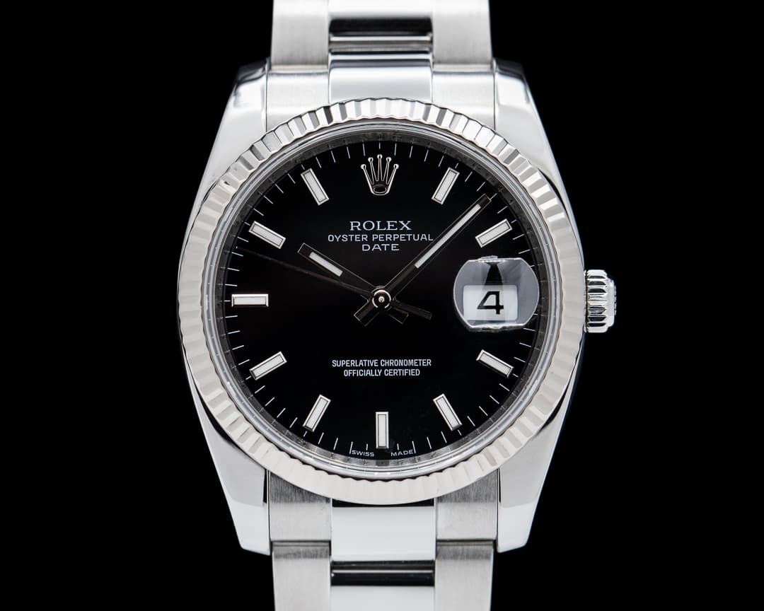Rolex Oyster Perpetual Date Black Dial SS/SS