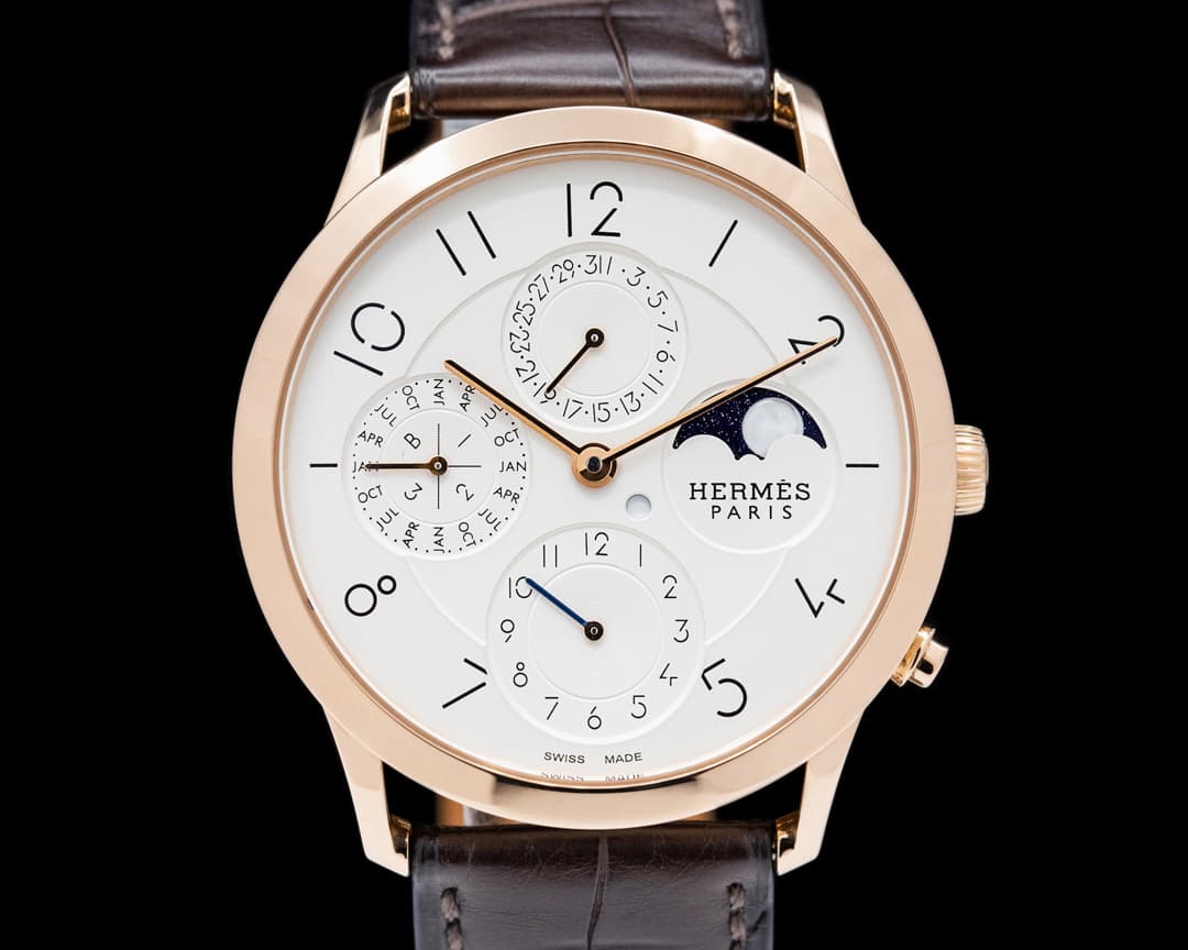 Hermes Slim Hermes Quantieme Perpetuel Rose Gold Silver Dial