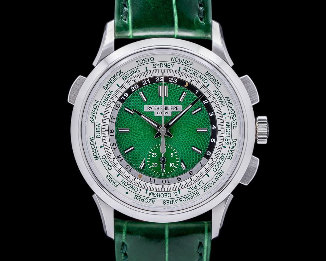 Patek Philippe World Time 5930P Chronograph Platinum Green Dial UNWORN