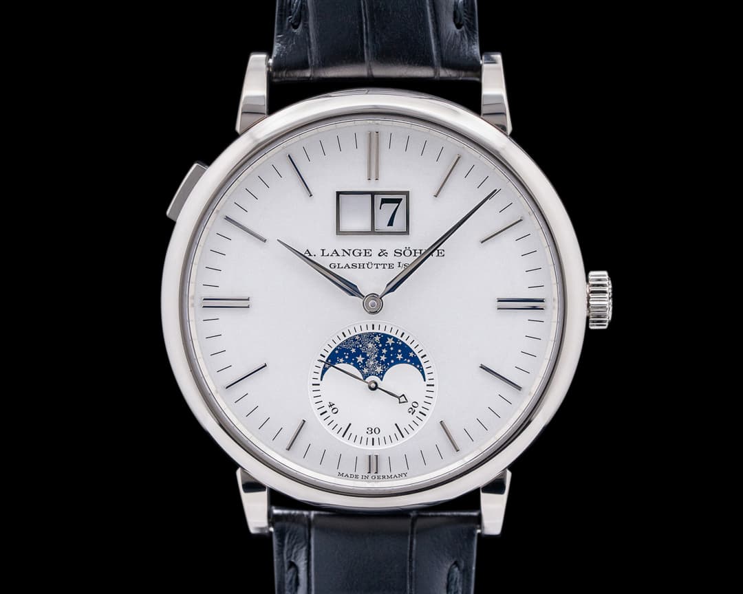 A. Lange and Sohne Saxonia Moon Phase Automatik 18K White Gold / Silver Dial 