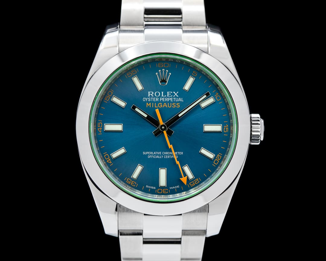 Rolex Milgauss Blue Dial Green Crystal