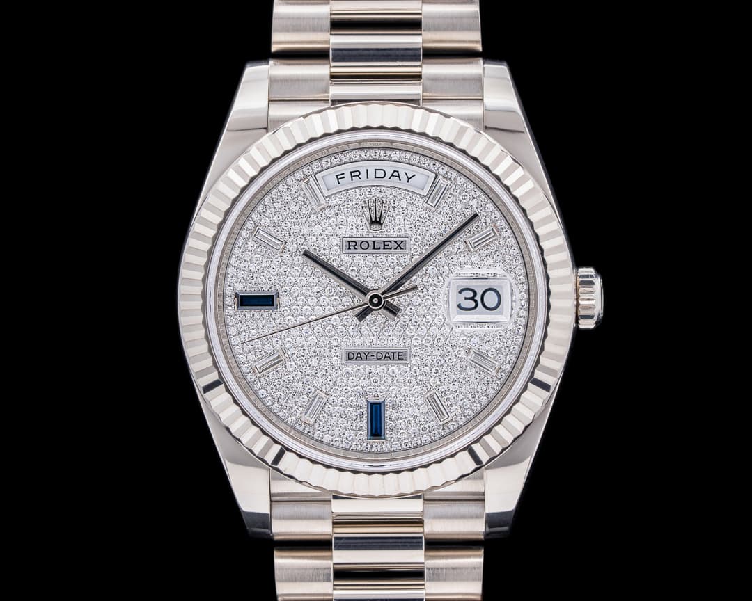 Rolex Day Date President 228239 18K WG Pave / Baguette Dial