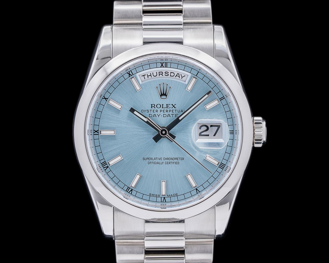 Rolex President Platinum Glacier Stick Markers