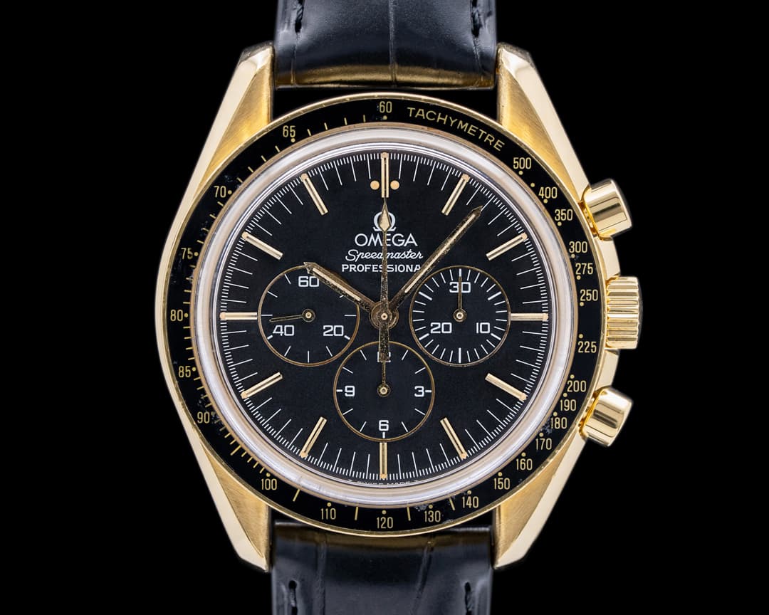 Omega Speedmaster Yellow Gold / Strap Black Dial RARE