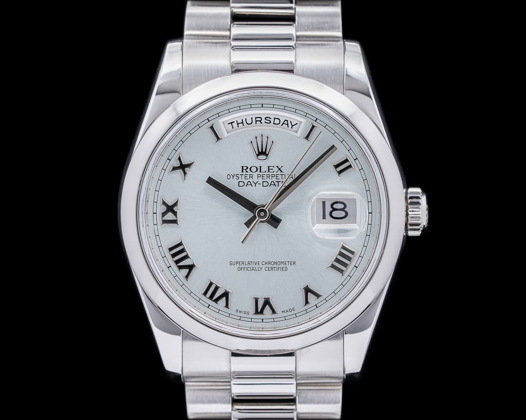 Rolex President 118206 Platinum Glacier Roman Dial
