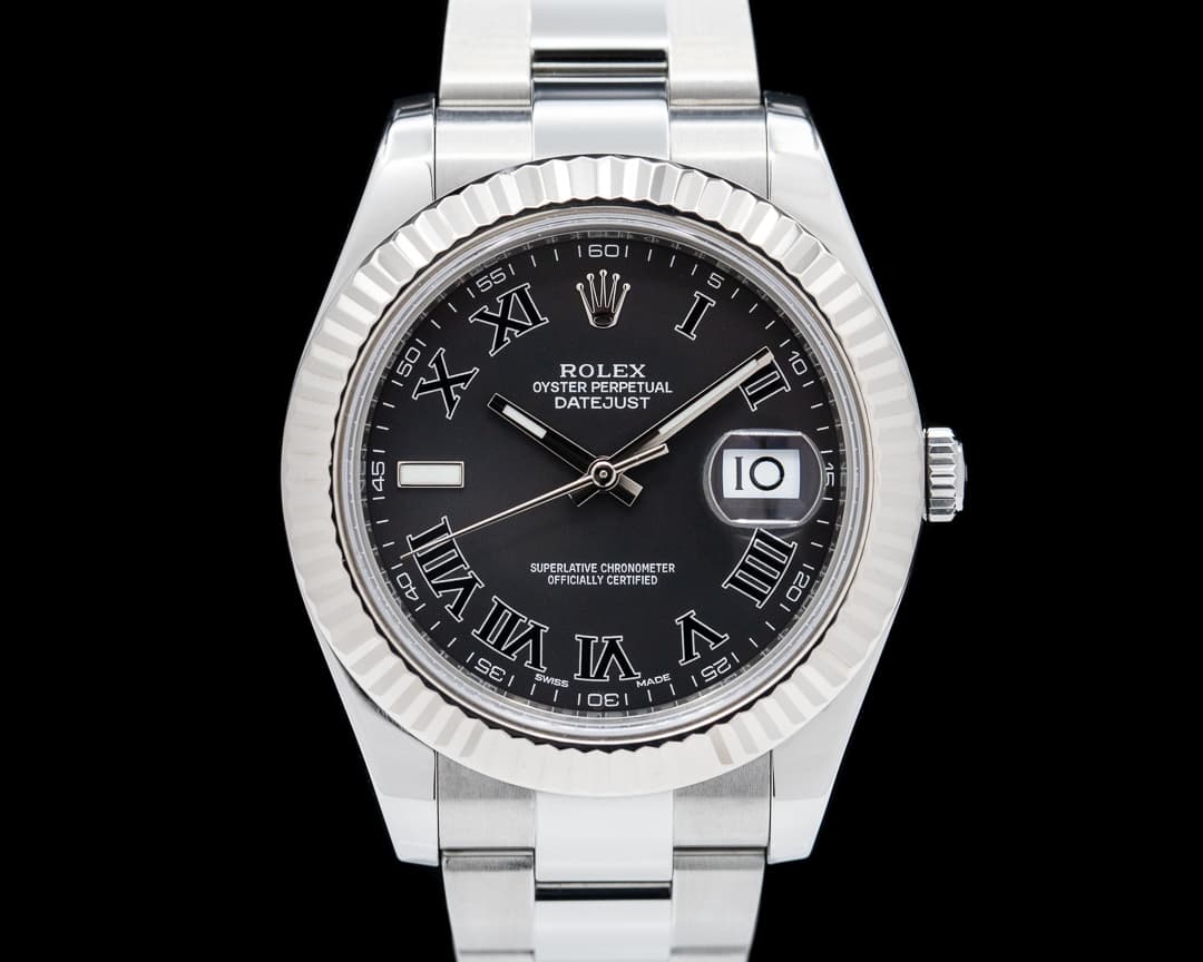 Rolex Datejust II 116334 Black Roman Dial SS  