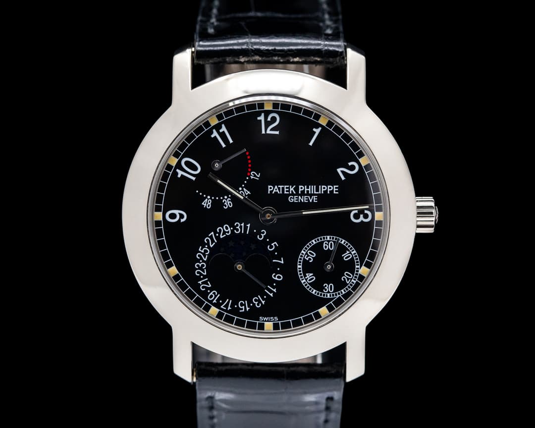 Patek Philippe Moon Phase Power 5055G Reserve Black Dial 18K White Gold 