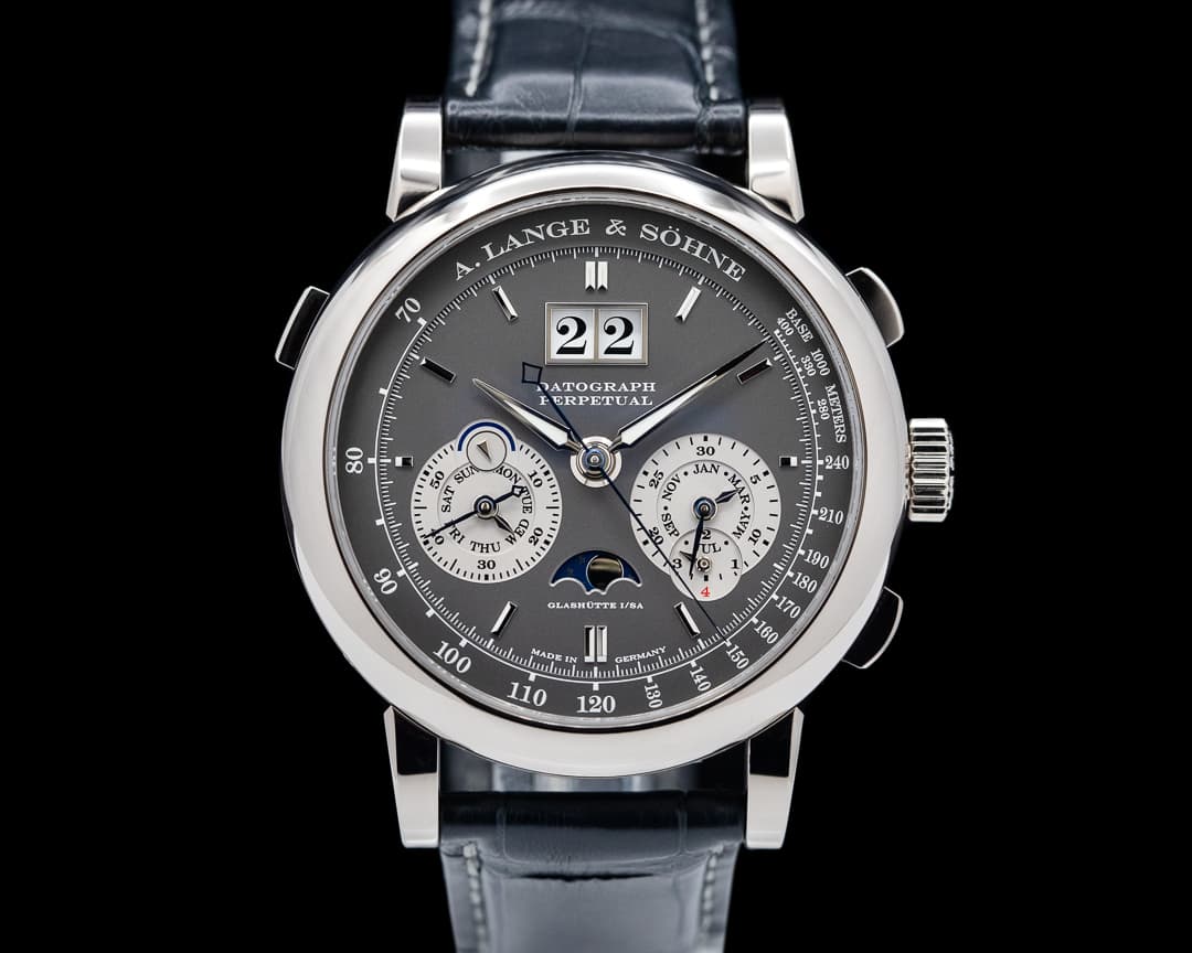 A. Lange and Sohne Datograph Perpetual 410.038 Calendar Chronograph White Gold RARE 