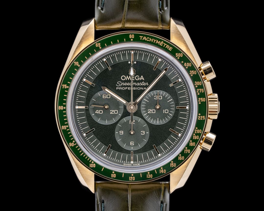 Omega Speedmaster Professional Moonshine Yellow Gold Green Dial UNWORN