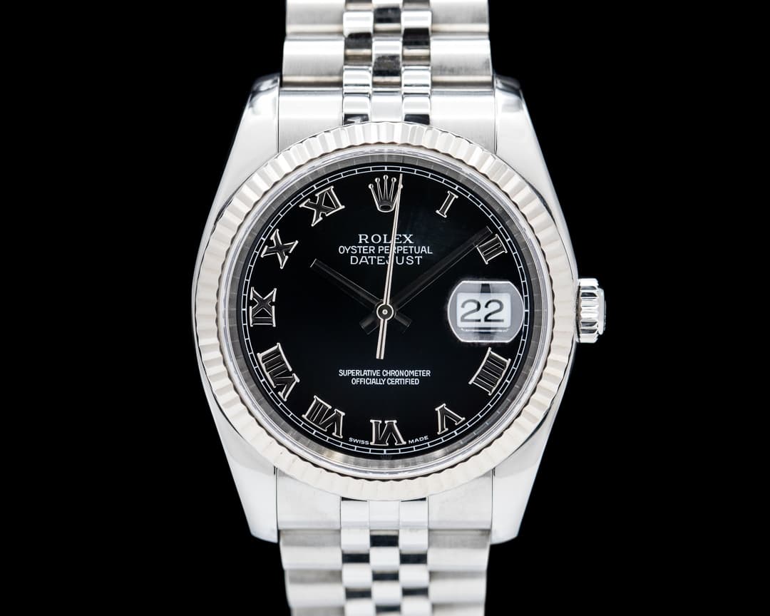 Rolex Datejust SS Jubilee Black Roman Dial 