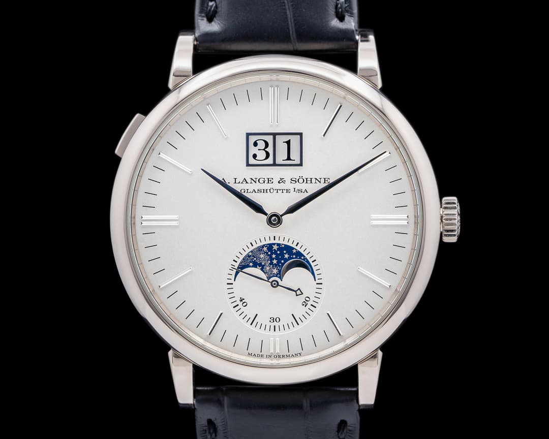 A. Lange and Sohne Saxonia Moon Phase Automatik 18K White Gold / Silver Dial 