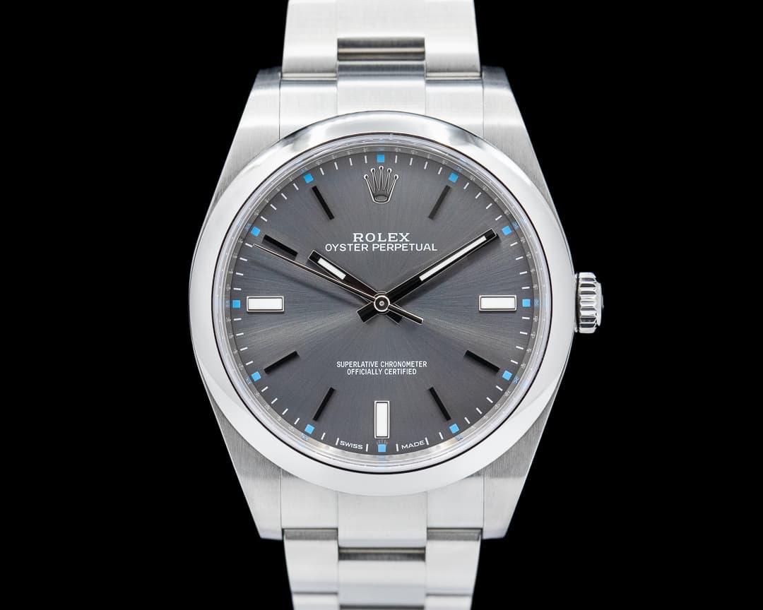 Rolex Oyster Perpetual 114300 SS Dark Rhodium Dial 