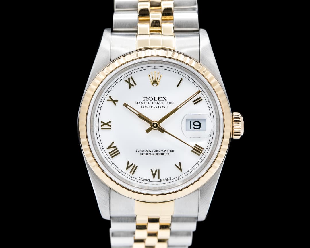 Rolex Datejust 16233 White Roman Dial Jubilee 18K / SS 