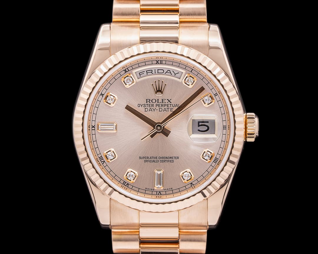 Rolex Day Date President 118235 salmon diamond dial 18K Rose Gold