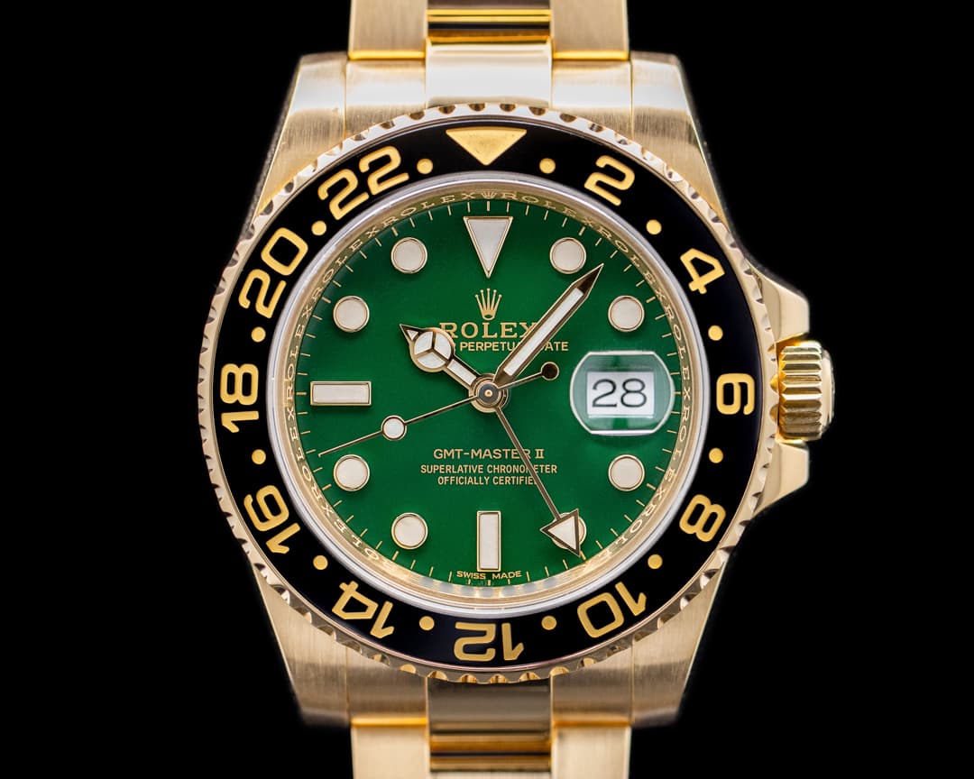 Rolex GMT Master II 116718 Green Dial 18K Yellow Gold 