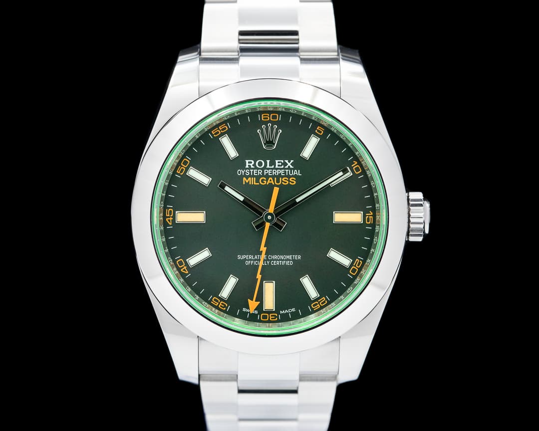 Rolex Milgauss 116400V SS Black Dial Green Crystal 2021