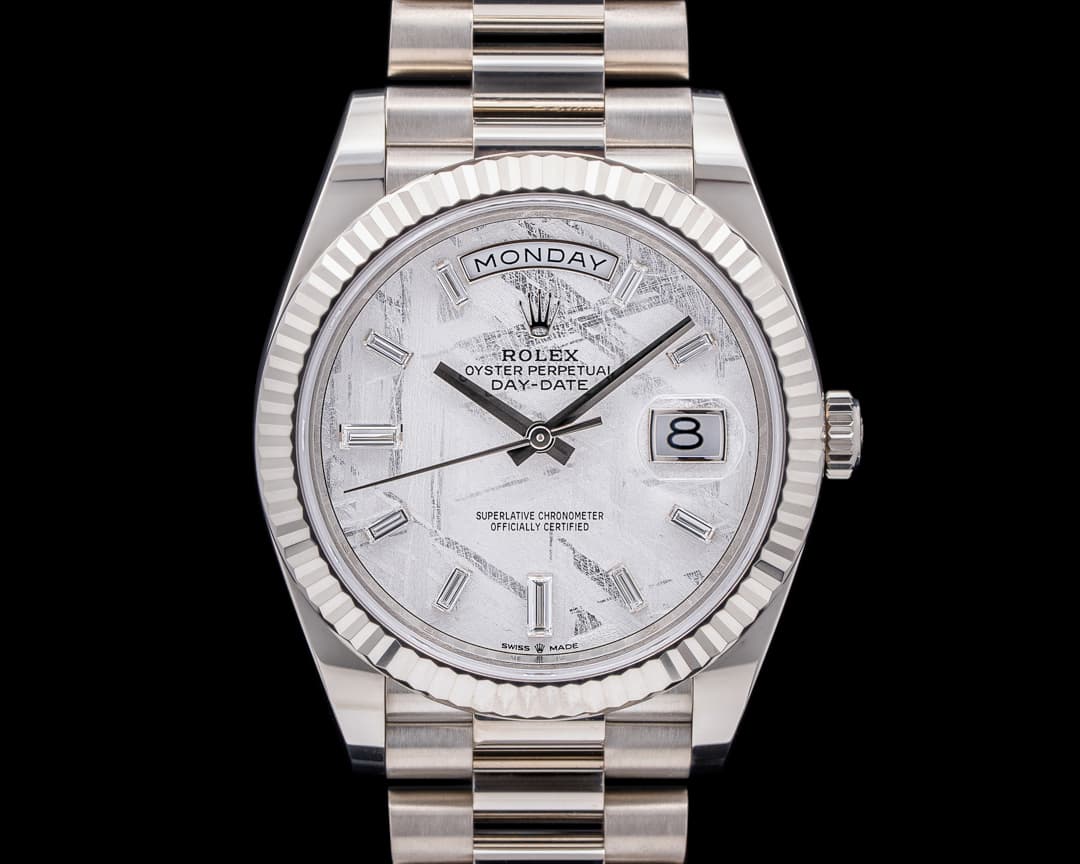 Rolex Day Date 228239 President 18K White Gold Meteorite Baguette Dial