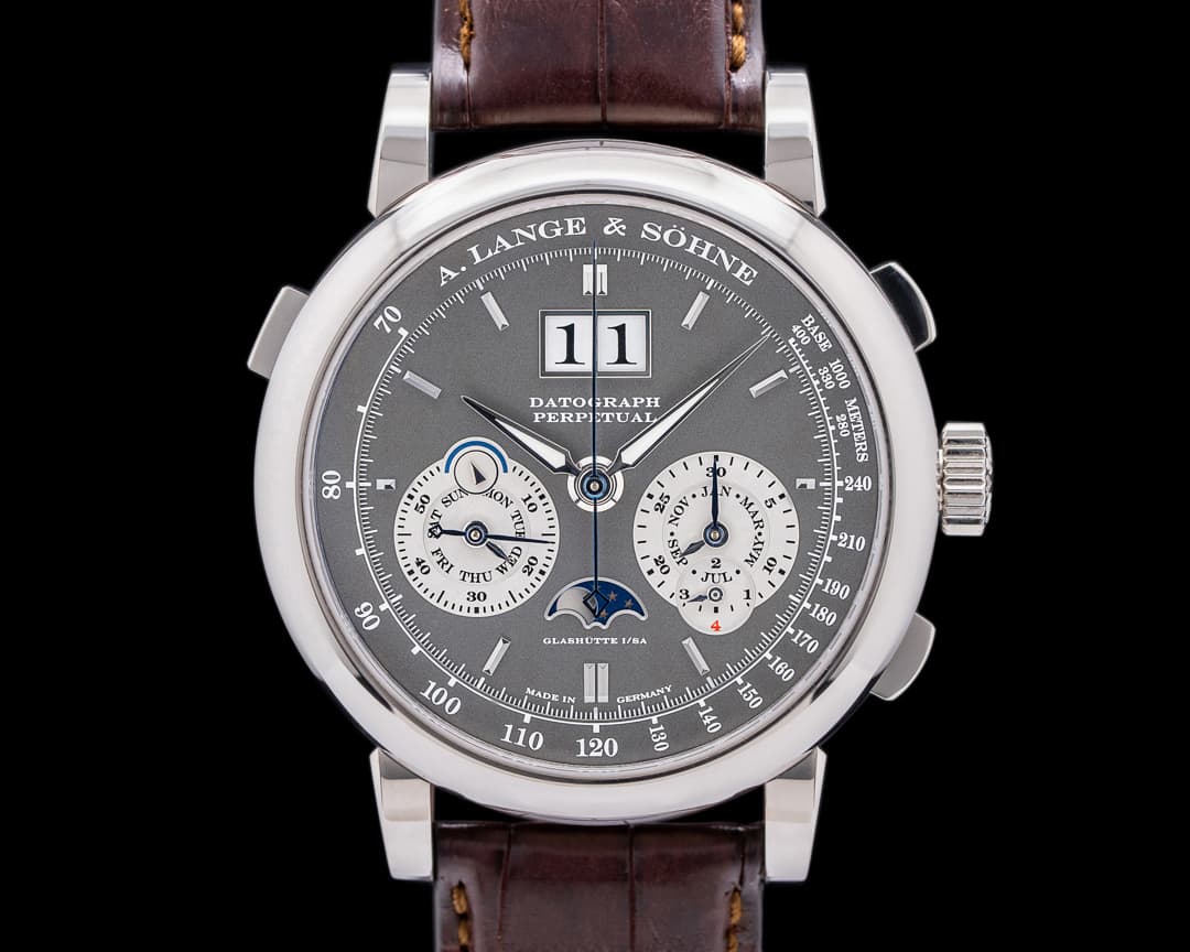 A. Lange and Sohne Datograph Perpetual 410.038 Calendar Chronograph White Gold RARE 