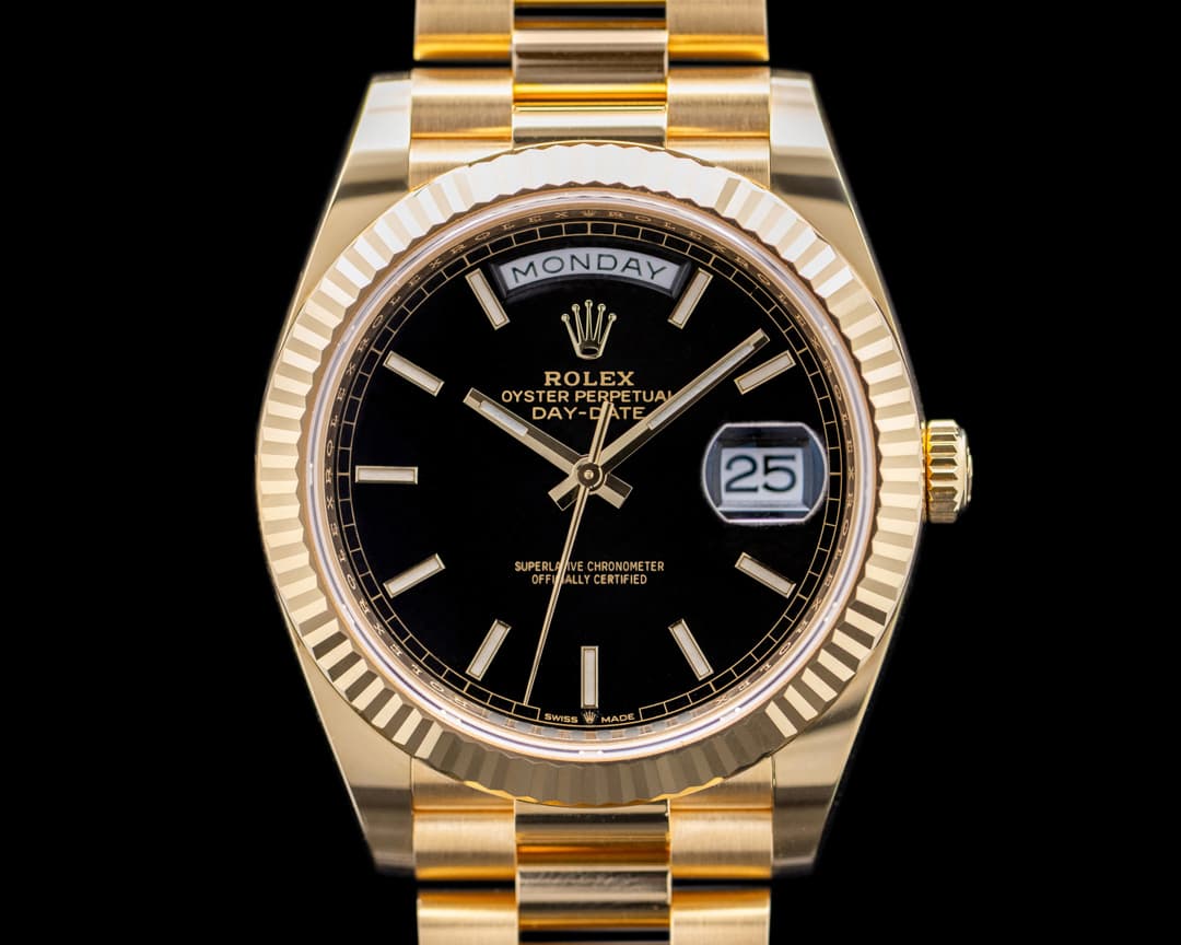 Rolex Day Date Presidential Black Motif Dial / Yellow Gold 40MM UNWORN