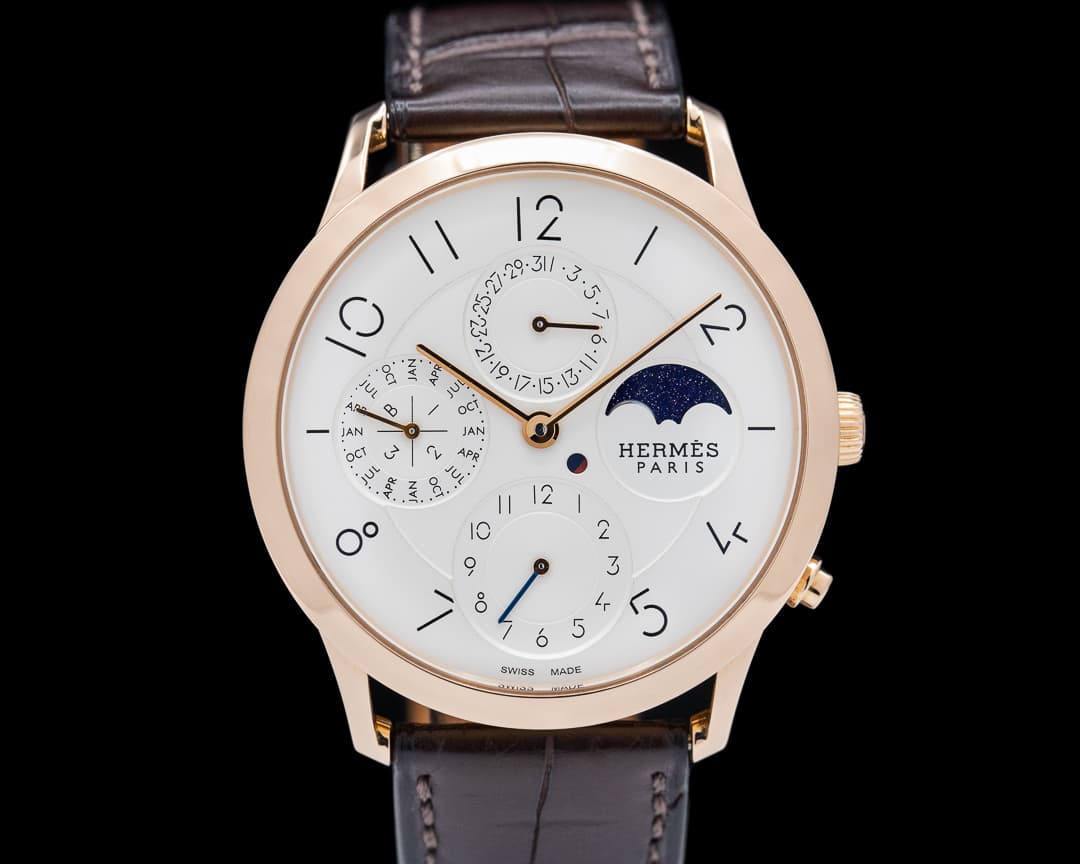 Hermès Slim d'Hermes Quantieme Perpetuel 18k RG Silver Dial