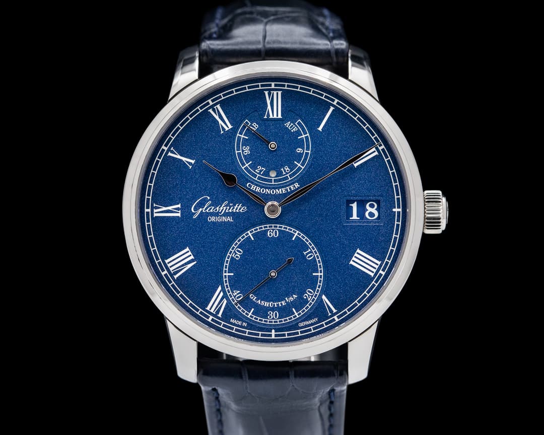 Glashutte Original Senator Chronometer 18K White Gold Blue Dial