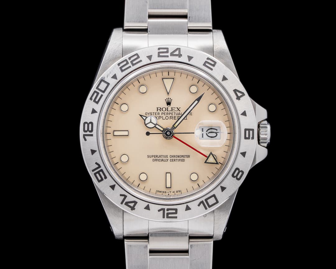 Rolex Explorer II with RARE Transitional Cream Rail Dial SS 