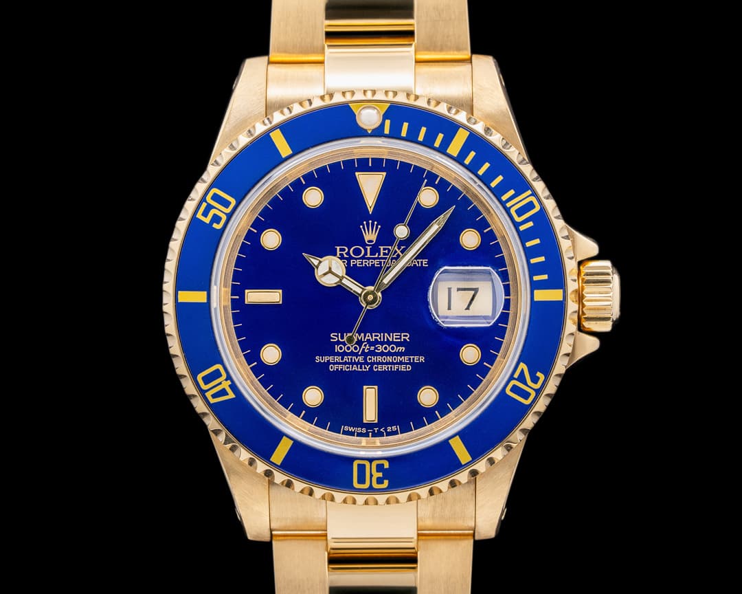 Rolex 16618 Submariner Blue Dial 18K Yellow Gold NICE