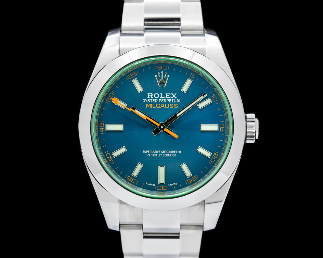 Rolex Milgauss Blue Dial Green Crystal