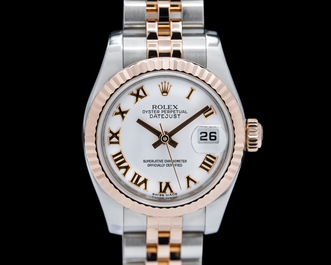 Rolex Lady Datejust 18K Rose/ SS Jubillee White Roman Dial